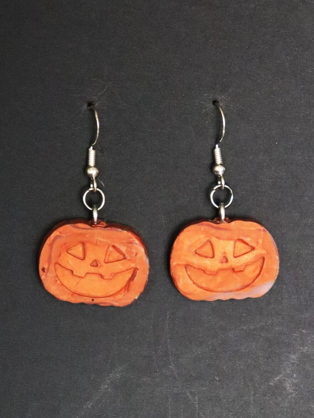 🧡 Burnt Orange Recycled Plastic Halloween Friendly Pumpkin Dangle Earrings